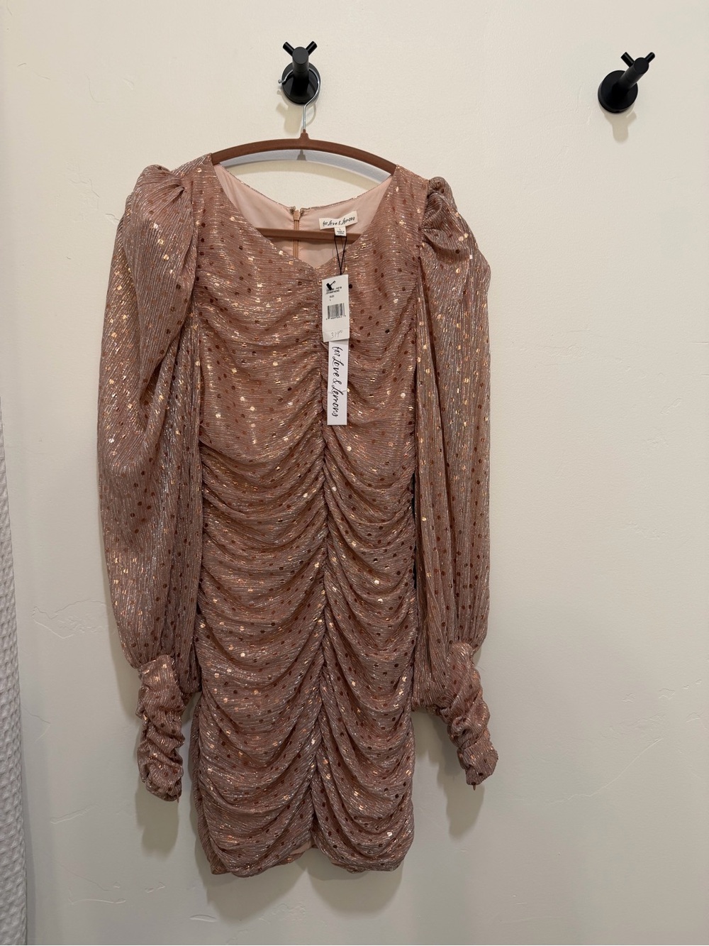 For Love & Lemons Blush Pink Ruched Sequin Mini Dress - Picture 2 of 4